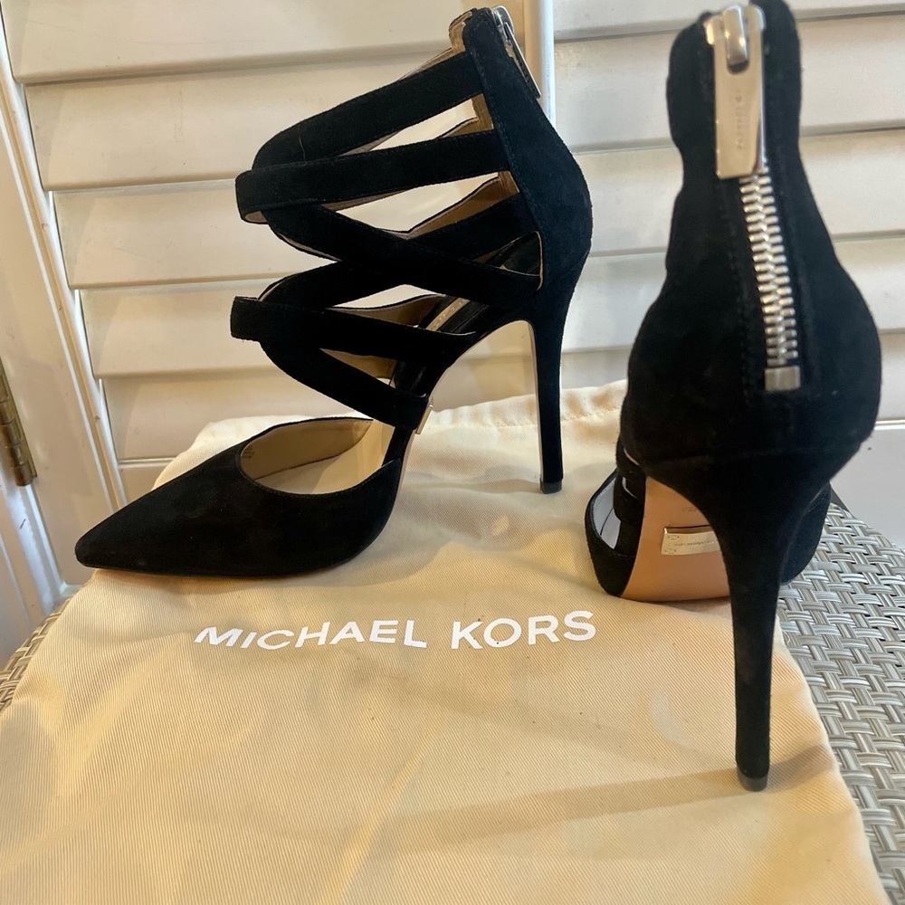 Michael Kors Arissa Suede Blk Heels, 7.5 (38)